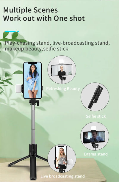 3-in-1 Multifunctional Selfie Stick Tripod Stand with LED Fill Light